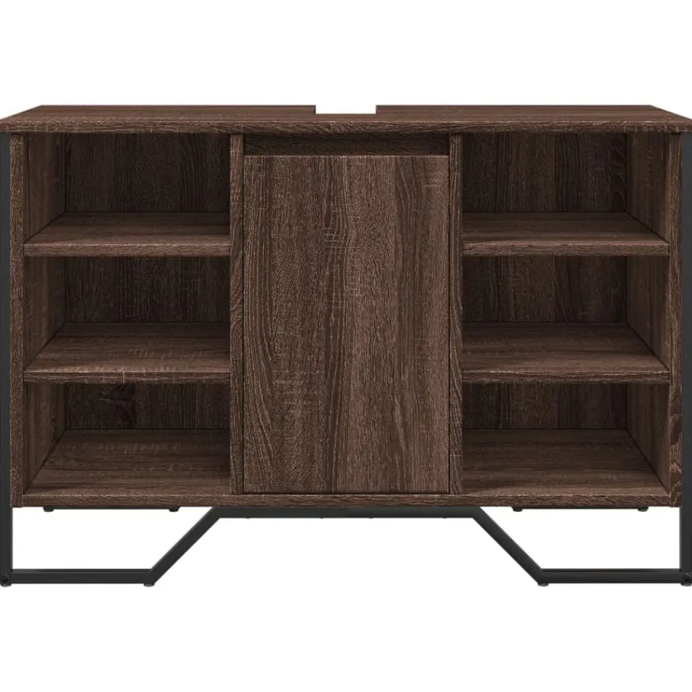 vidaXL Conjuntos De Muebles-Armario lavabo baño madera ingeniería marrón roble 91x35x60 cm