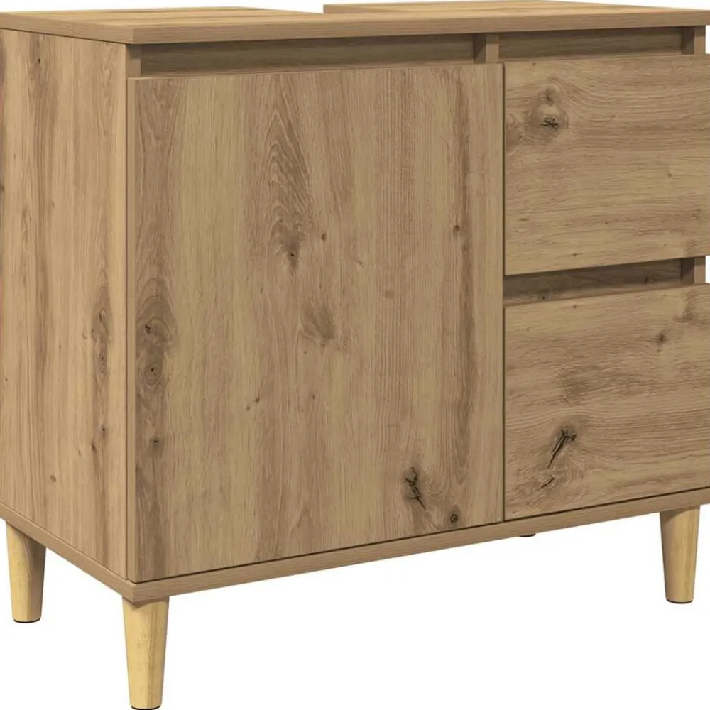 vidaXL Armario lavabo baño madera ingeniería 65x33x60 cm Roble artisan Best