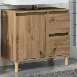 vidaXL Armario lavabo baño madera ingeniería 65x33x60 cm Roble artisan Best