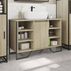 vidaXL Armario lavabo baño madera ingeniería 91x35x60 cm Roble Sonoma Outlet