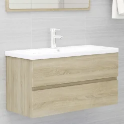 vidaXL Armario lavabo madera contrachapada 90x38,5x45 cm Roble Sonoma
