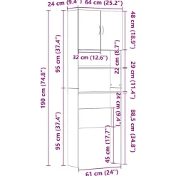 vidaXL Accesorios Para Electrodomésticos-Armario lavadora madera ingeniería roble artesanal 64x24x190 cm