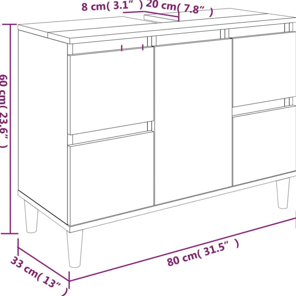 vidaXL Armarios Y Almacenamiento-Armario para lavabo madera contrachapada 80x33x60 cm