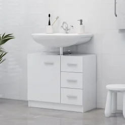 vidaXL Armario para lavabo madera contrachapada 63x30x54 cm Blanco Sale