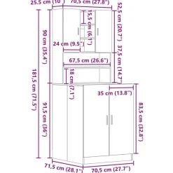 vidaXL Armario para lavadora 2 pcs 70,5 x 71,5 x 181,5 cm Roble negro Clearance