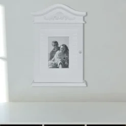 vidaXL Armario para llaves con marco de fotos blanco Outlet