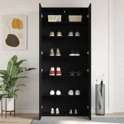 vidaXL Productos Del Hogar-Armario para Zapatos con estante Negro 80 x 35.5 x 180 cm