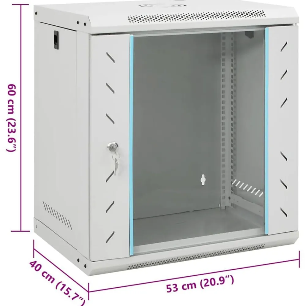 vidaXL Electrónica-Armario rack de red de pared 12U 19" IP20 53x40x30 cm