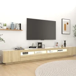 vidaXL Armario TV con luces LED color 300x35x40 cm Roble Sonoma Best