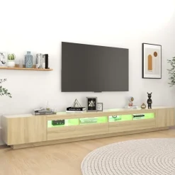 vidaXL Armario TV con luces LED color 300x35x40 cm Roble Sonoma Best