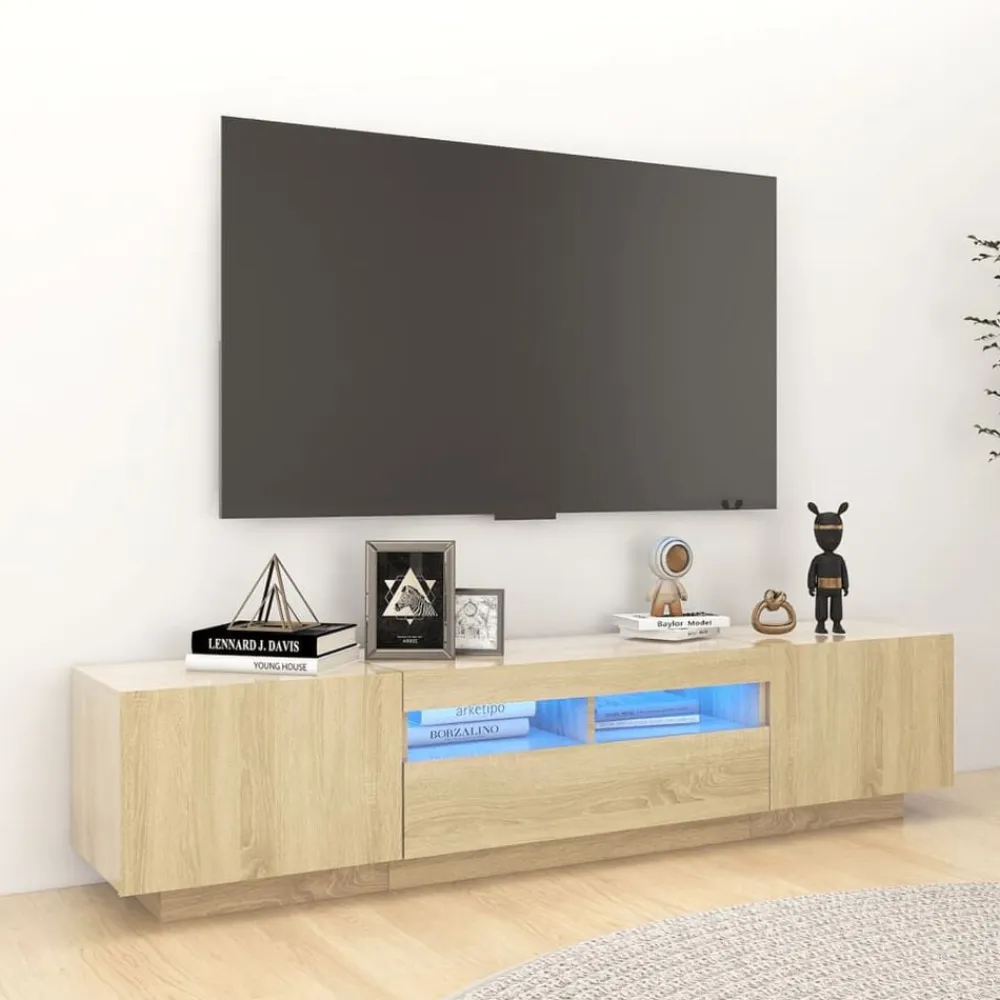 vidaXL Armario TV con luces LED color 180x35x40 cm Roble Sonoma Sale