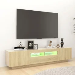 vidaXL Armario TV con luces LED color 180x35x40 cm Roble Sonoma Sale