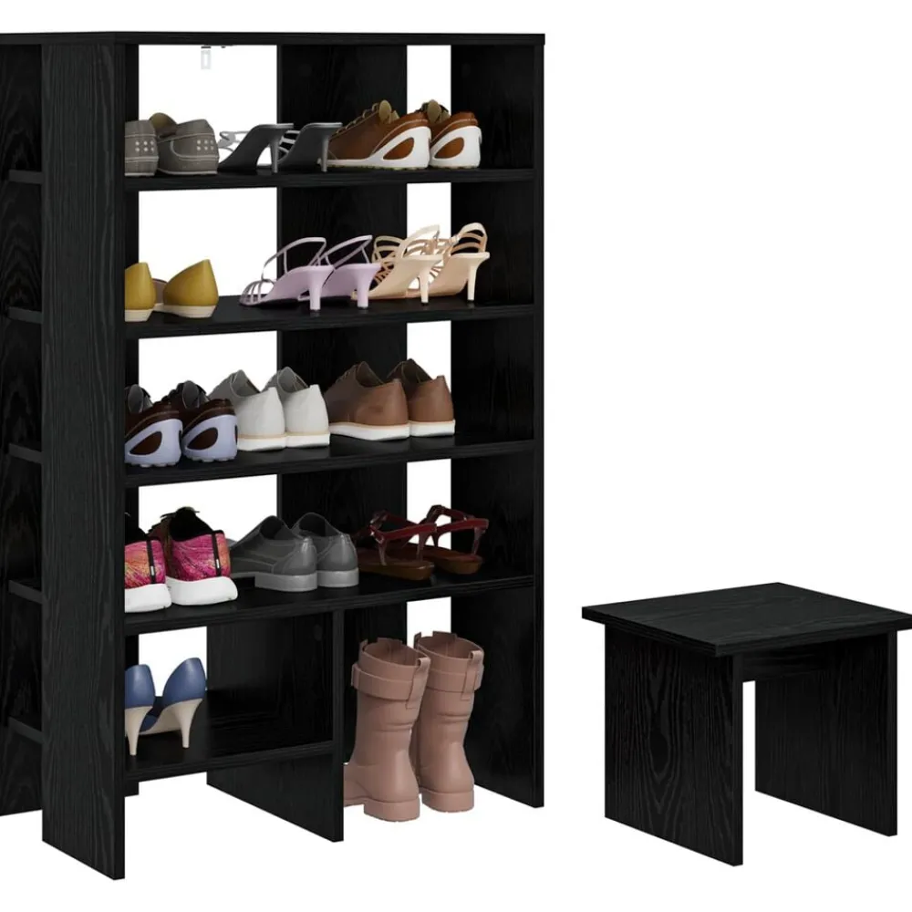 vidaXL Armario Zapatero 2 pcs Madera de ingeniería Roble negro Hot