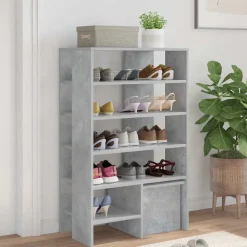 vidaXL Productos Del Hogar-Armario Zapatero 2 pcs Gris Concreto Madera de ingeniería