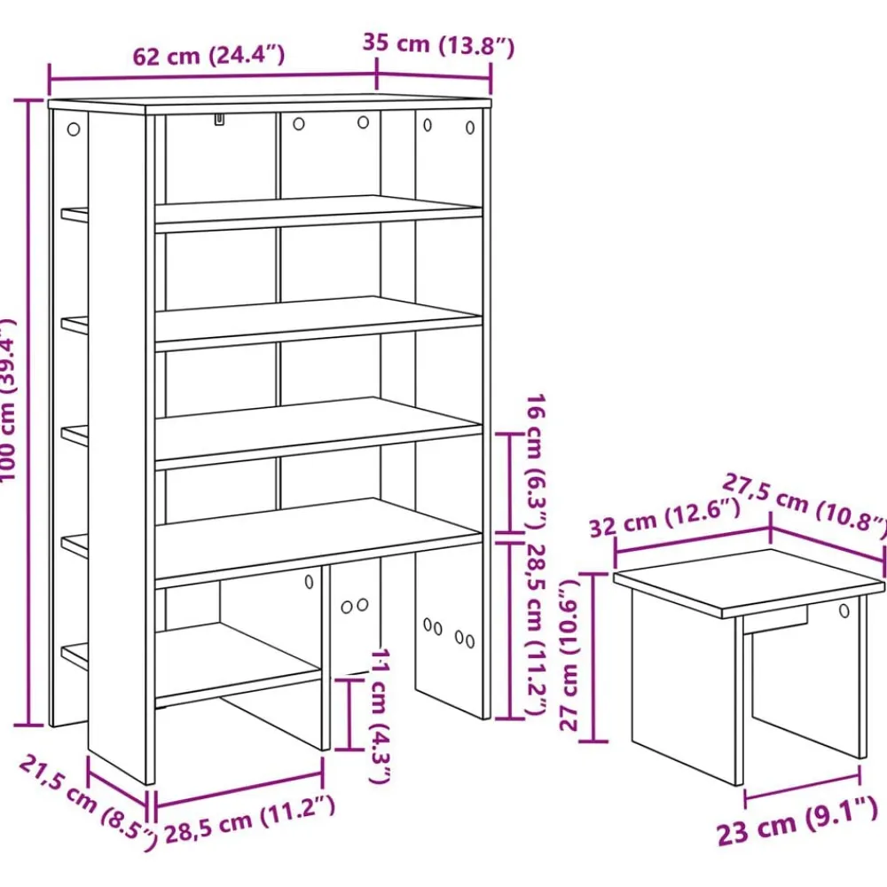 vidaXL Productos Del Hogar-Armario Zapatero 2 pcs Gris Concreto Madera de ingeniería