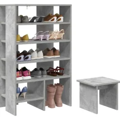 vidaXL Productos Del Hogar-Armario Zapatero 2 pcs Gris Concreto Madera de ingeniería