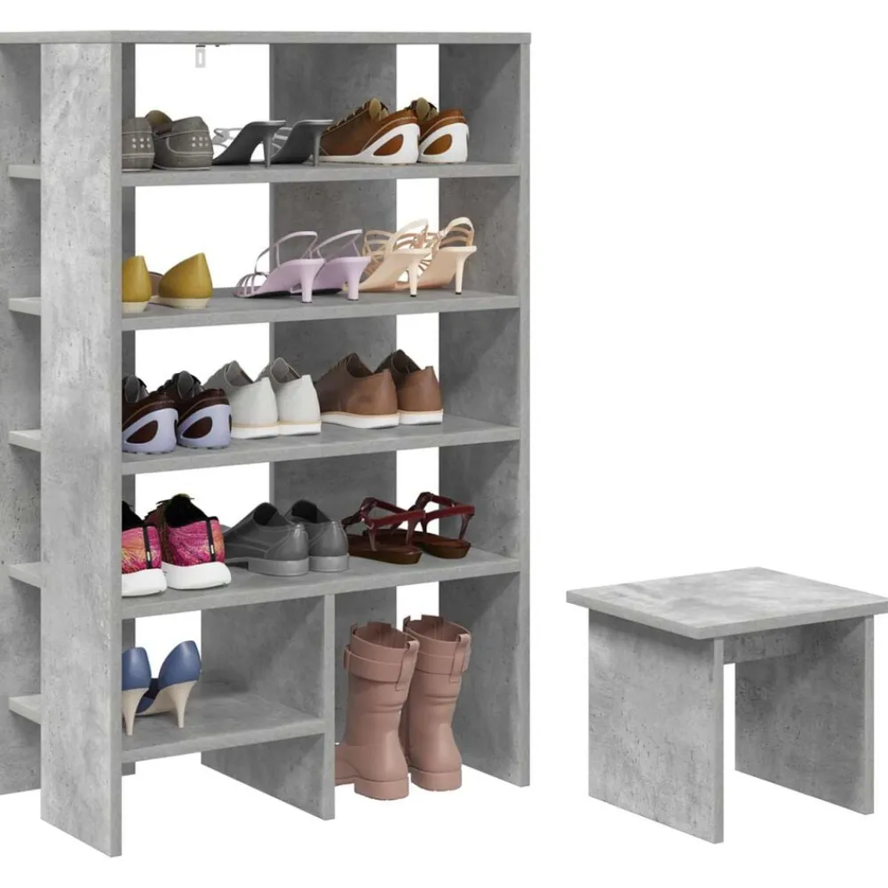 vidaXL Productos Del Hogar-Armario Zapatero 2 pcs Gris Concreto Madera de ingeniería