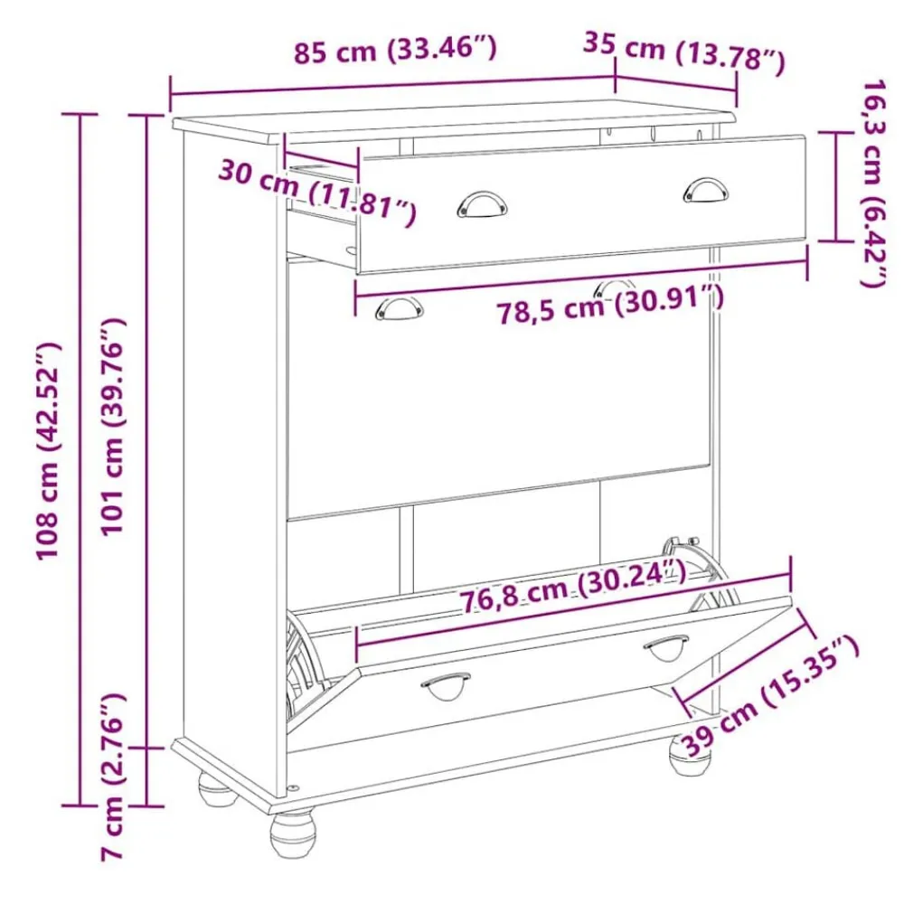 vidaXL Productos Del Hogar-Armario Zapatero con cajón ASKIM Marrón 85 x 35 x 108 cm