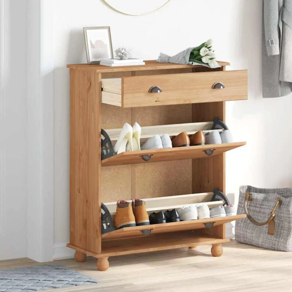 vidaXL Productos Del Hogar-Armario Zapatero con cajón ASKIM Marrón 85 x 35 x 108 cm