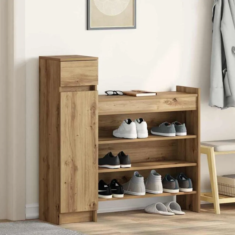 vidaXL Productos Del Hogar-Armario Zapatero con cajón Roble artesanal 100,5 x 28 x 100 cm