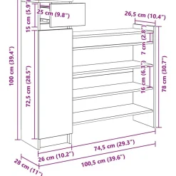 vidaXL Productos Del Hogar-Armario Zapatero con cajón Madera vieja 100,5 x 28 x 100 cm