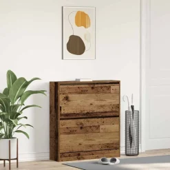 vidaXL Armario Zapatero con estante Madera vieja 80 x 21 x 87,5 cm Madera envejecida Online