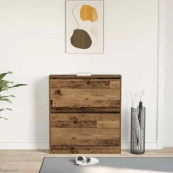vidaXL Armario Zapatero con estante Madera vieja 80 x 21 x 87,5 cm Madera envejecida Online