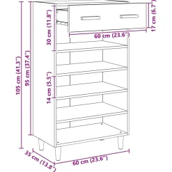 vidaXL Productos Del Hogar-Armario Zapatero con cajón Liso Madera vieja 60 x 35 x 105 cm