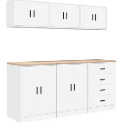vidaXL Armarios 6 uds para garaje madera de ingeniería Blanco