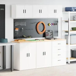 vidaXL Armarios 6 uds para garaje madera de ingeniería Blanco