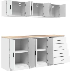 vidaXL Armarios 6 uds para garaje madera de ingeniería Blanco
