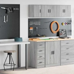 vidaXL Armarios 2 uds para garaje madera ingeniería Gris sonoma Outlet