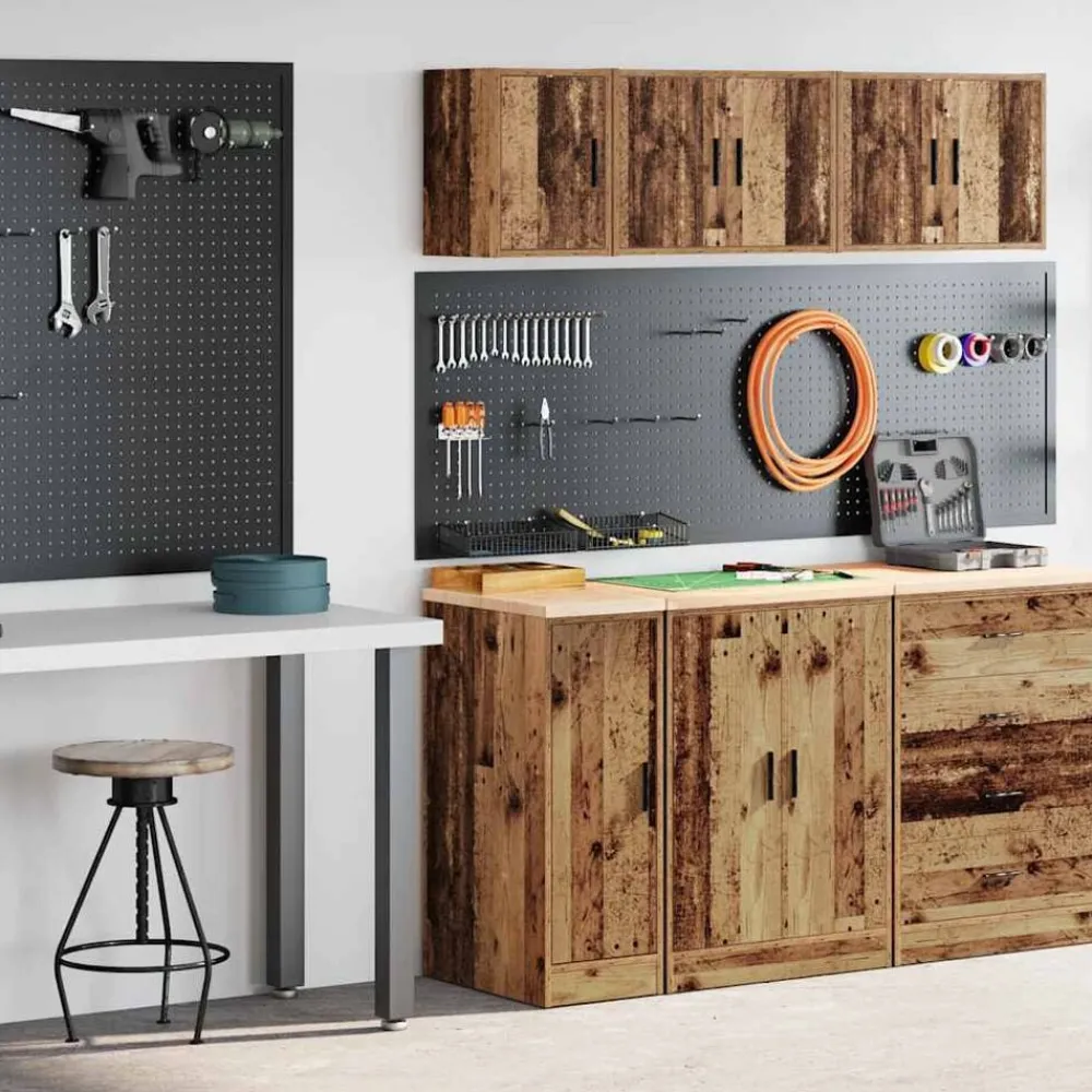 vidaXL Almacenamiento Industrial-Armarios 2 uds para garaje madera ingeniería antigua madera
