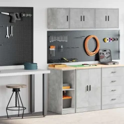 vidaXL Armarios 2 uds para garaje madera de ingeniería ris hormigón Gris hormig&oacute;n Clearance
