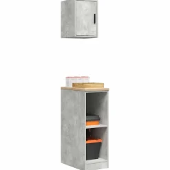 vidaXL Armarios 2 uds para garaje madera de ingeniería ris hormigón Gris hormig&oacute;n Clearance