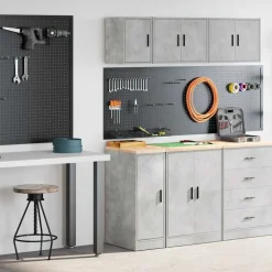 vidaXL Armarios 2 uds para garaje madera de ingeniería ris hormigón Gris hormig&oacute;n Hot