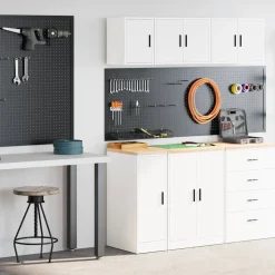 vidaXL Armarios 2 uds para garaje madera de ingeniería Blanco