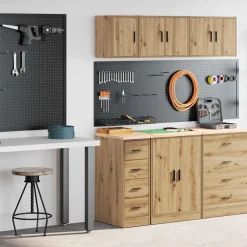 vidaXL Almacenamiento Industrial-Armarios 2 uds para garaje madera ingeniería artesanal roble