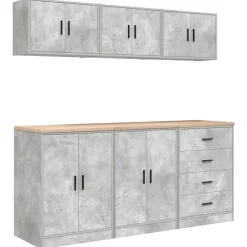 vidaXL Armarios 6 uds para garaje madera de ingeniería ris hormigón Gris hormigón Clearance