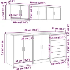 vidaXL Armarios 6 uds para garaje madera de ingeniería ris hormigón Gris hormig&oacute;n Clearance