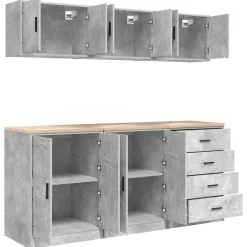 vidaXL Armarios 6 uds para garaje madera de ingeniería ris hormigón Gris hormig&oacute;n Clearance