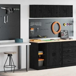 vidaXL Armarios 2 uds para garaje madera de ingeniería Negro Online