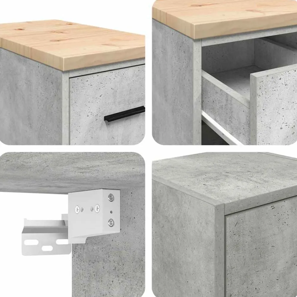 vidaXL Almacenamiento Industrial-Armarios 2 uds para garaje madera de ingeniería ris hormigón