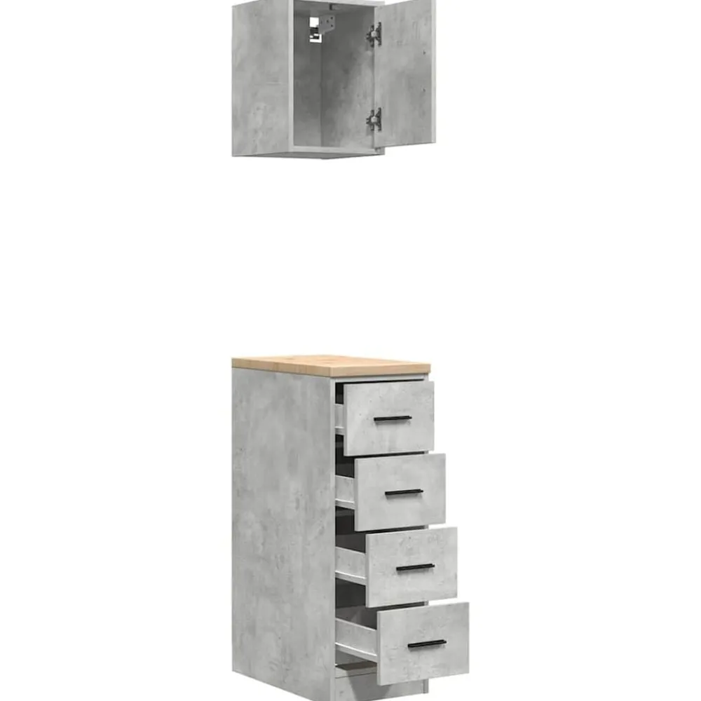 vidaXL Almacenamiento Industrial-Armarios 2 uds para garaje madera de ingeniería ris hormigón