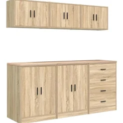 vidaXL Armarios 6 uds para garaje madera de ingeniería Roble Sonoma