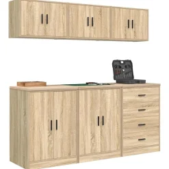 vidaXL Armarios 6 uds para garaje madera de ingeniería Roble Sonoma