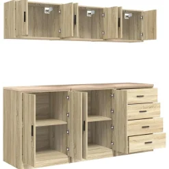 vidaXL Armarios 6 uds para garaje madera de ingeniería Roble Sonoma