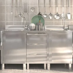 vidaXL Restauración-Armarios de cocina comerciales 3 piezas de acero inoxidable