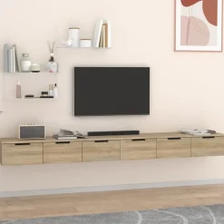 vidaXL Estanterías-Armarios de pared 2 uds contrachapada 102x30x20 cm