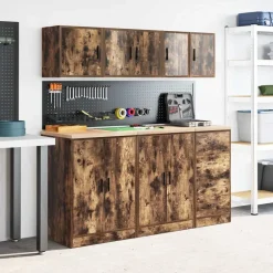 vidaXL Almacenamiento Industrial-Armarios de pared 2 uds para garaje madera